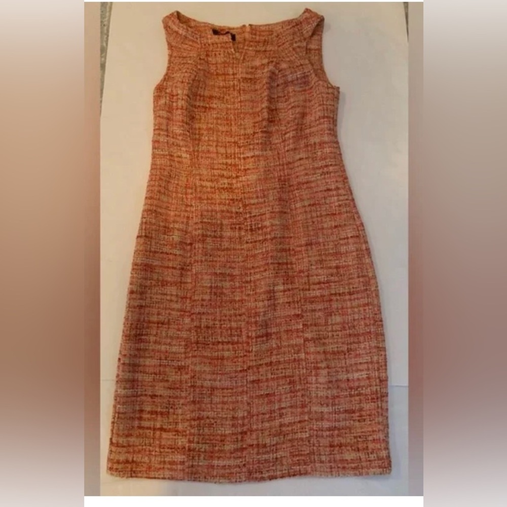 ✨⚡️💥Talbots Pink Orange RedTweed sheath Sleeveless Cocktail SquareNeckline Dress